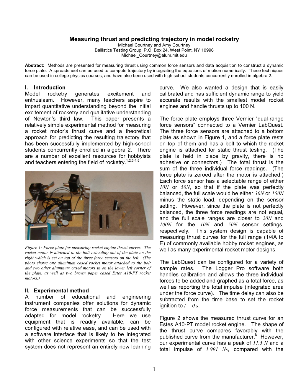 1 Measuring Thrust and Predicting Trajectory in Model Rocketry