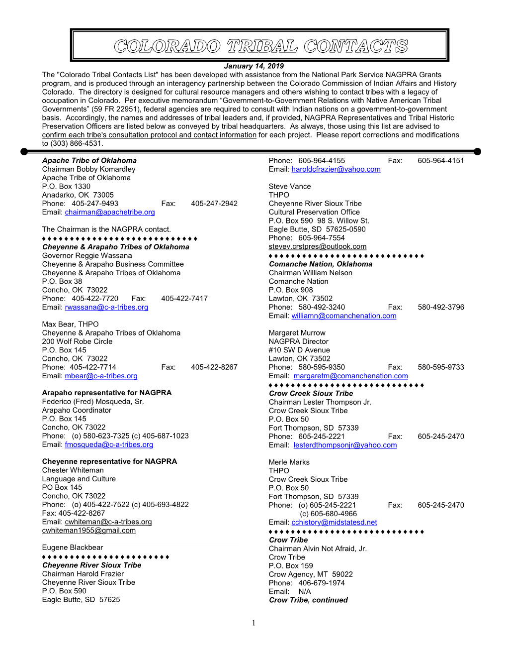 Colorado Tribal Contacts