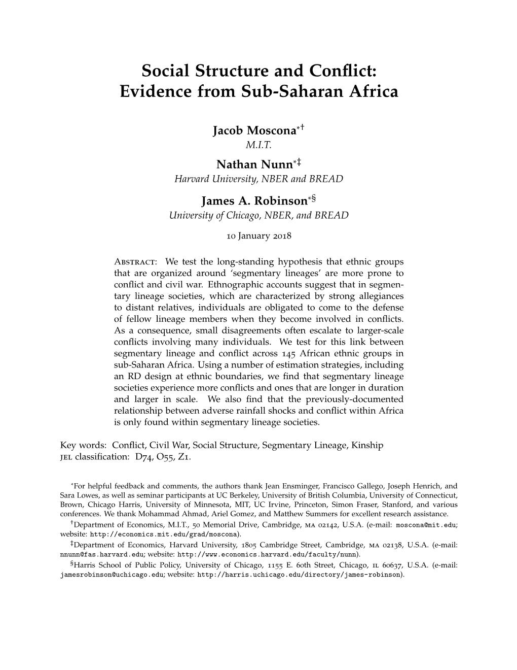 Social Structure and Conflict: Evidence from Sub-Saharan Africa
