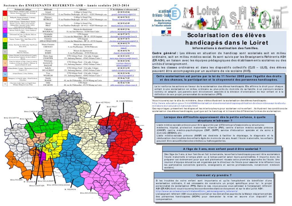 Scolarisation Des Élèves Handicapés Dans Le Loiret