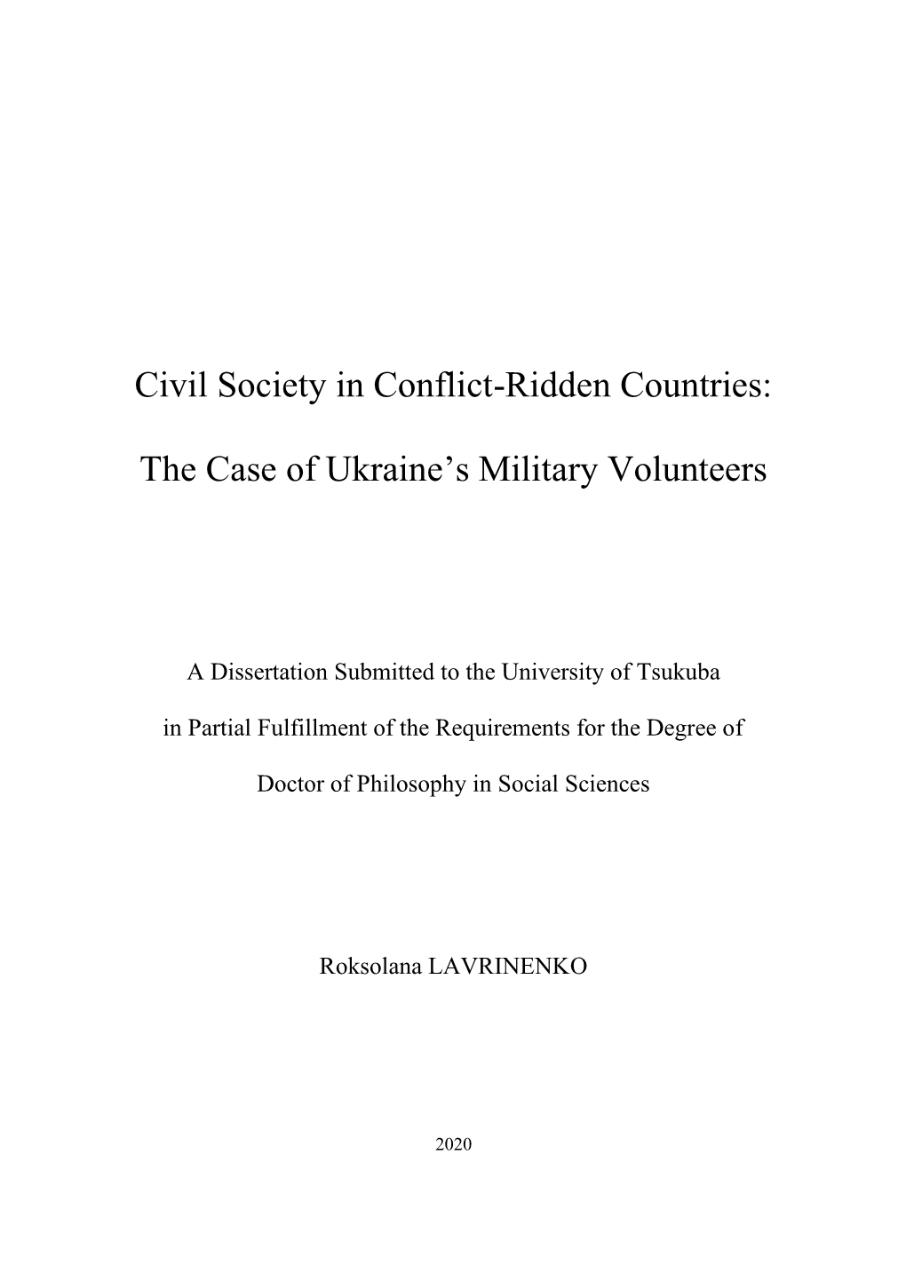 Civil Society in Conflict-Ridden Countries: the Case of Ukraine's