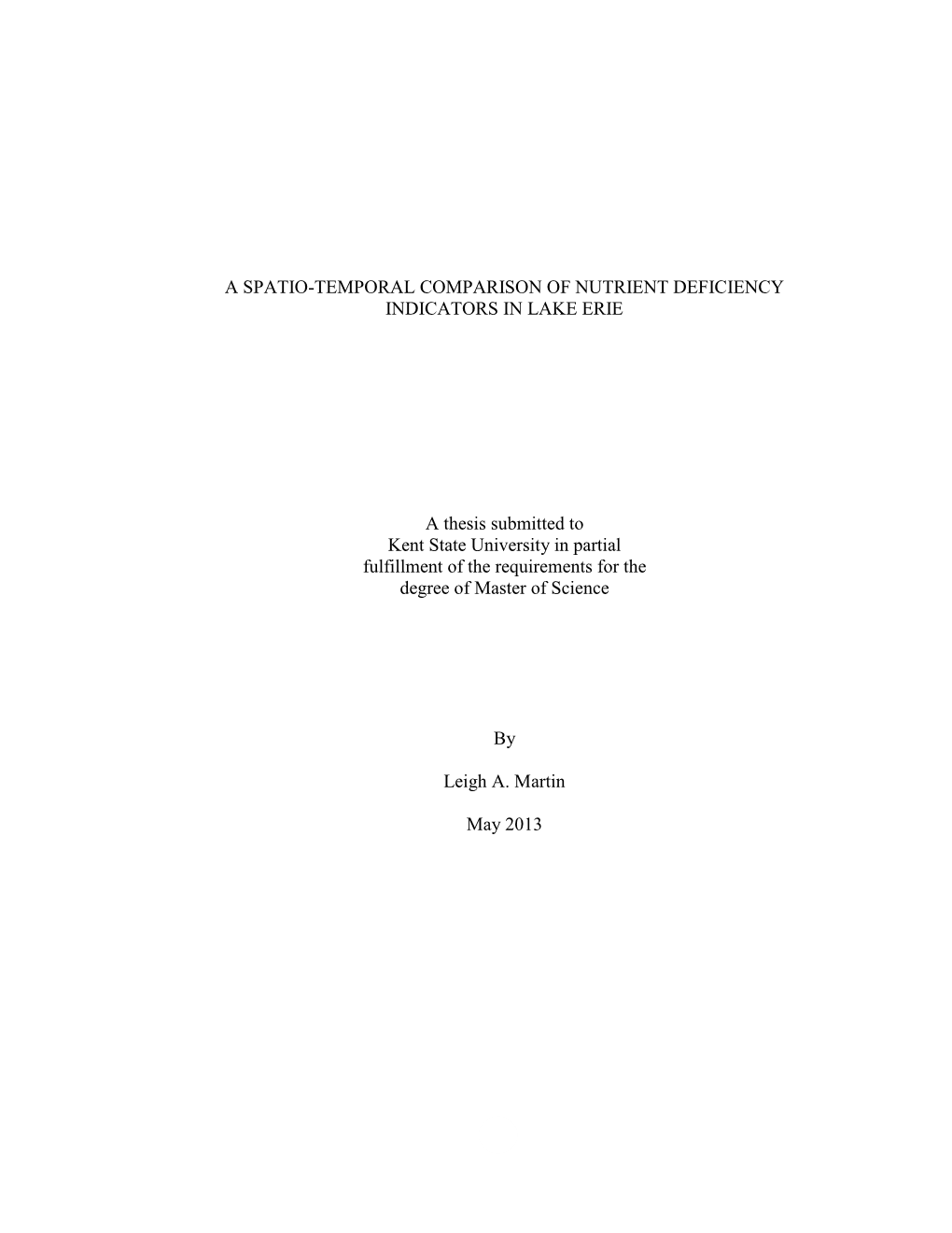 A Spatio-Temporal Comparison of Nutrient Deficiency Indicators in Lake Erie