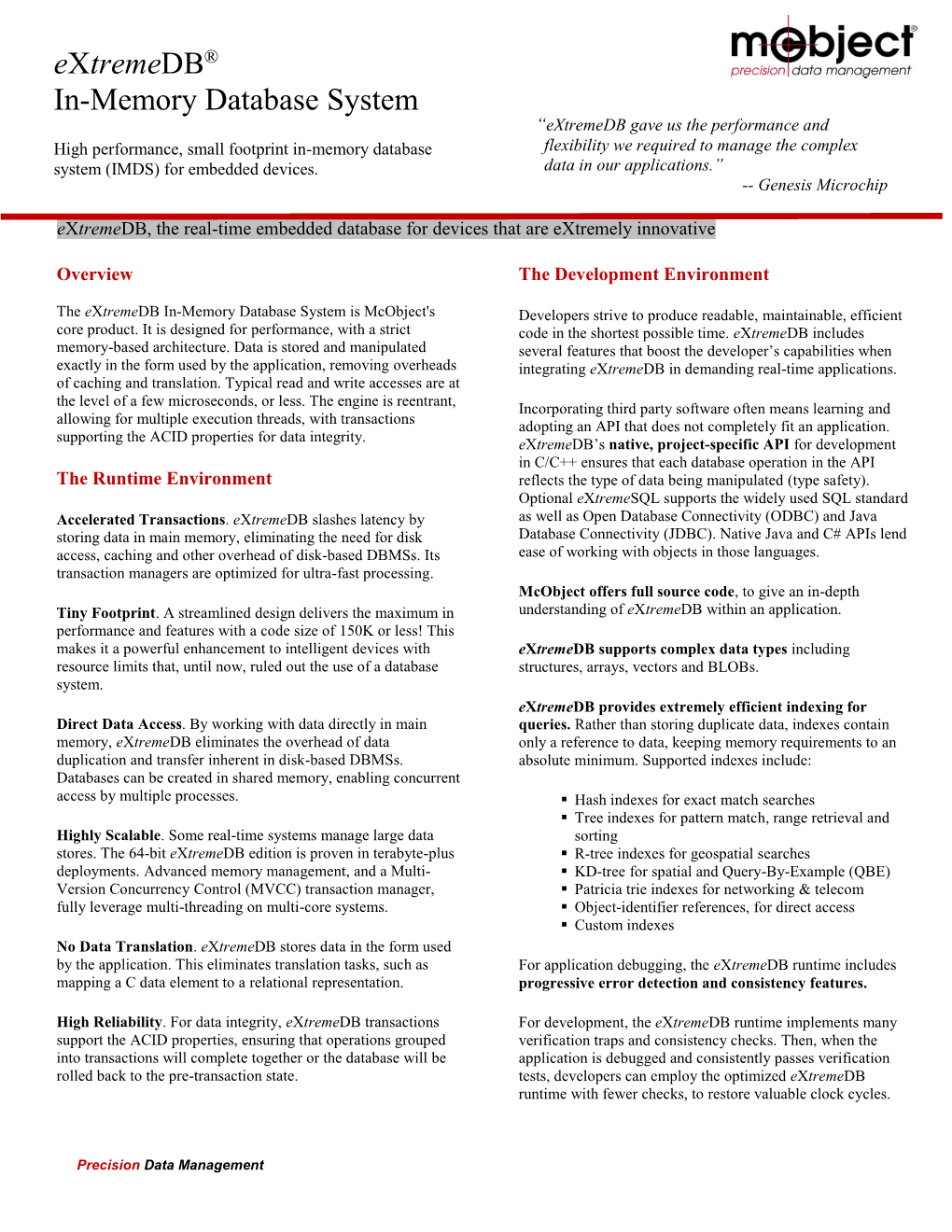 Extremedb® In-Memory Database System