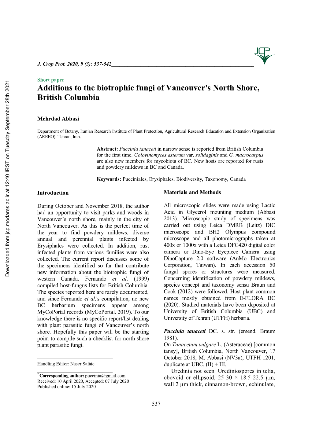 Additions to the Biotrophic Fungi of Vancouver's North Shore, British Columbia