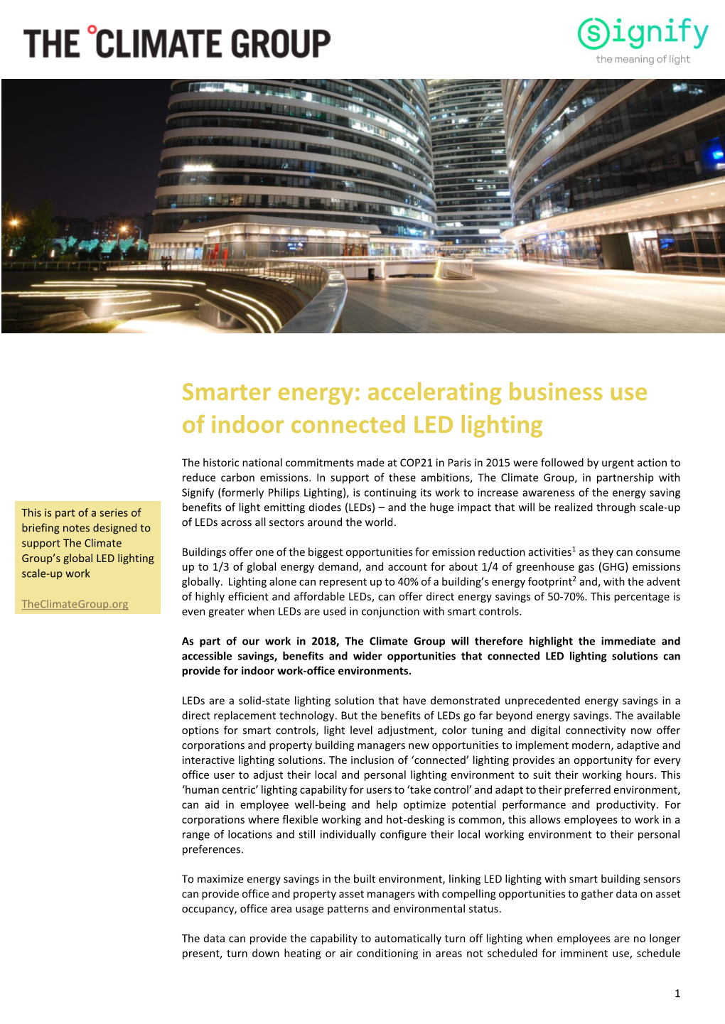 Smarter Energy: Accelerating Business Use of Indoor Connected LED Lighting