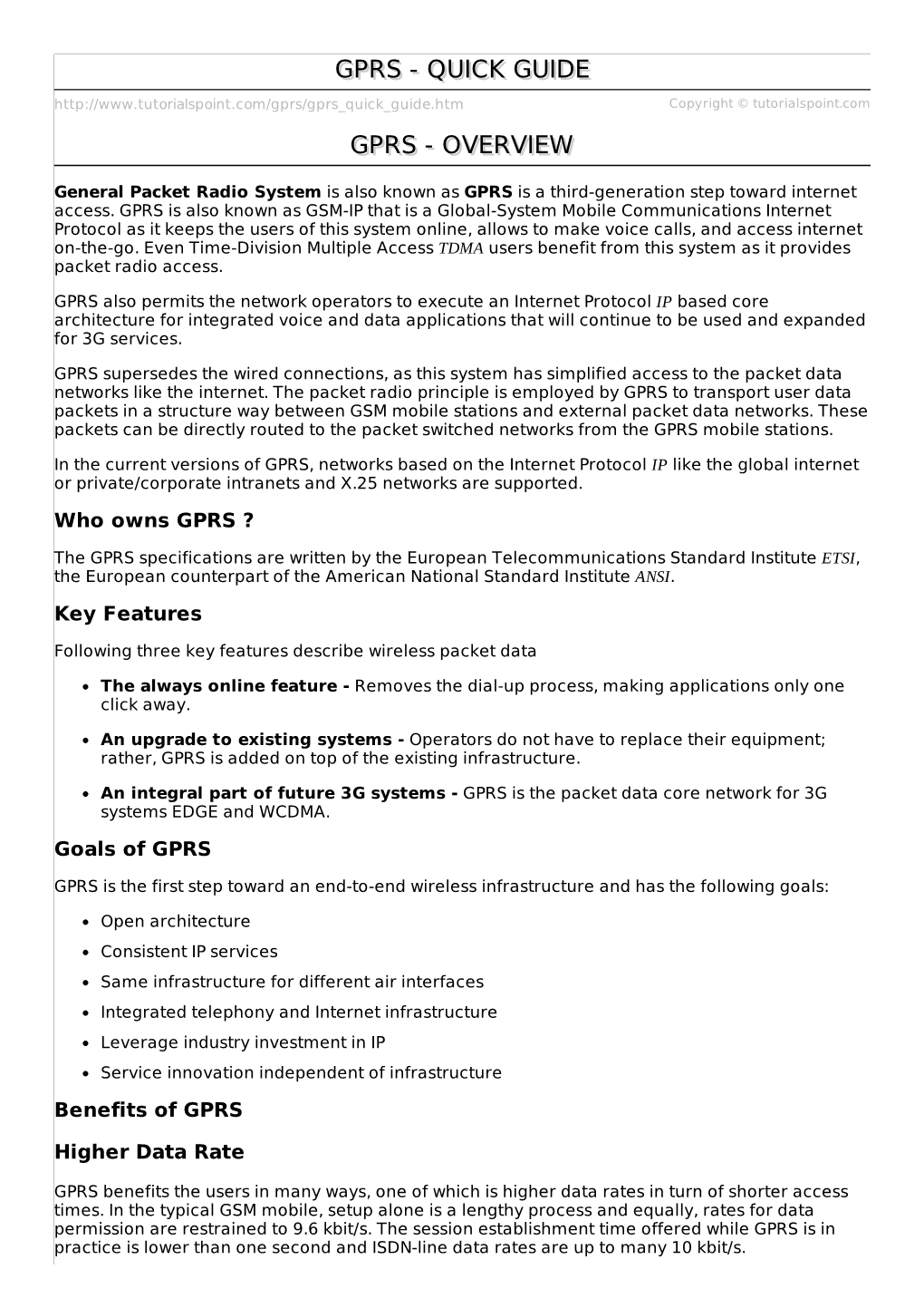 Gprs/Gprs Quick Guide.Htm Copyright © Tutorialspoint.Com