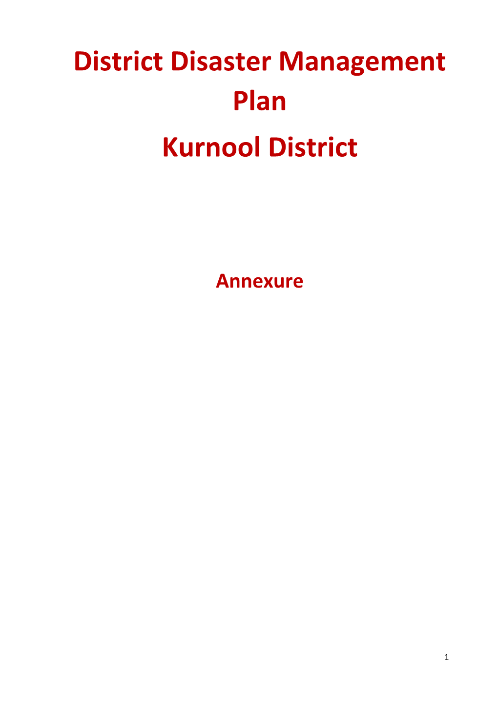 District Disaster Management Plan Kurnool District