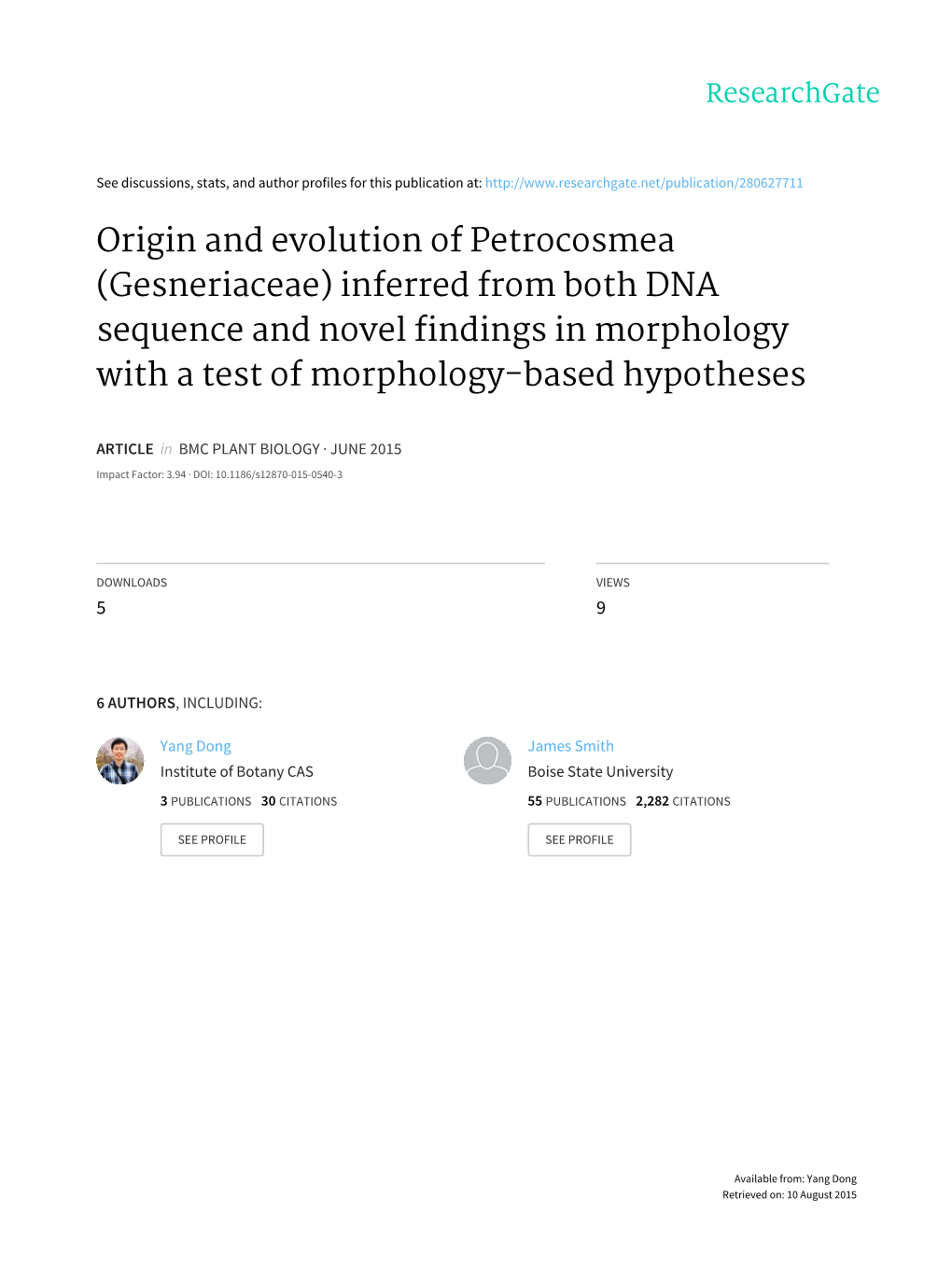 Origin and Evolution of Petrocosmea (Gesneriaceae) Inferred from Both DNA Sequence and Novel Findings in Morphology with a Test of Morphology-Based Hypotheses