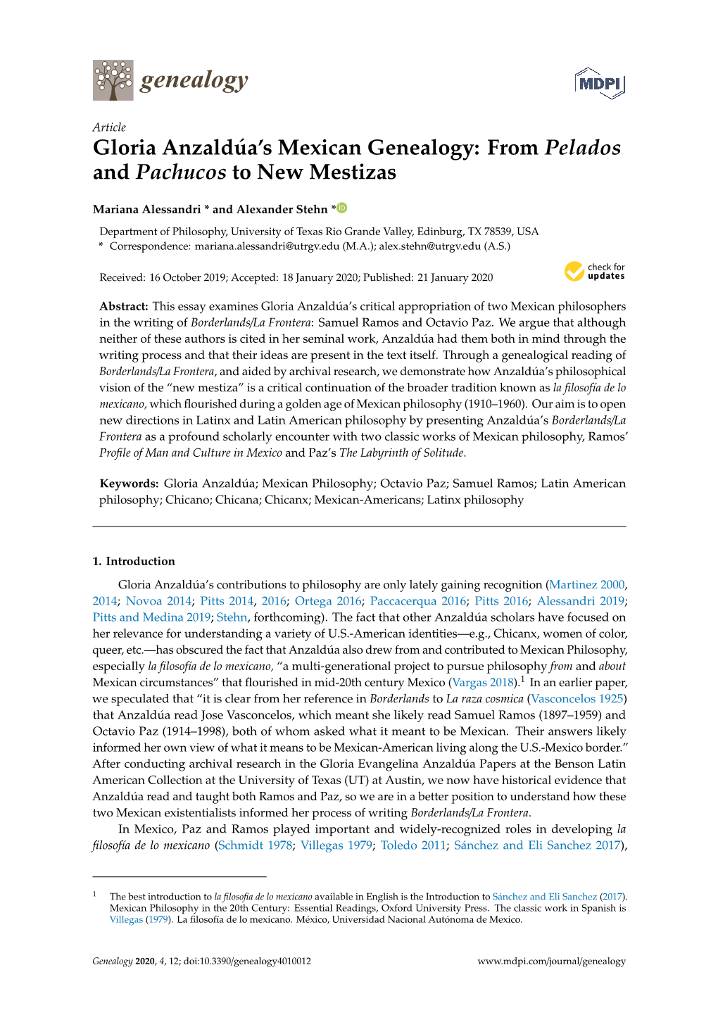 Gloria Anzaldúa's Mexican Genealogy