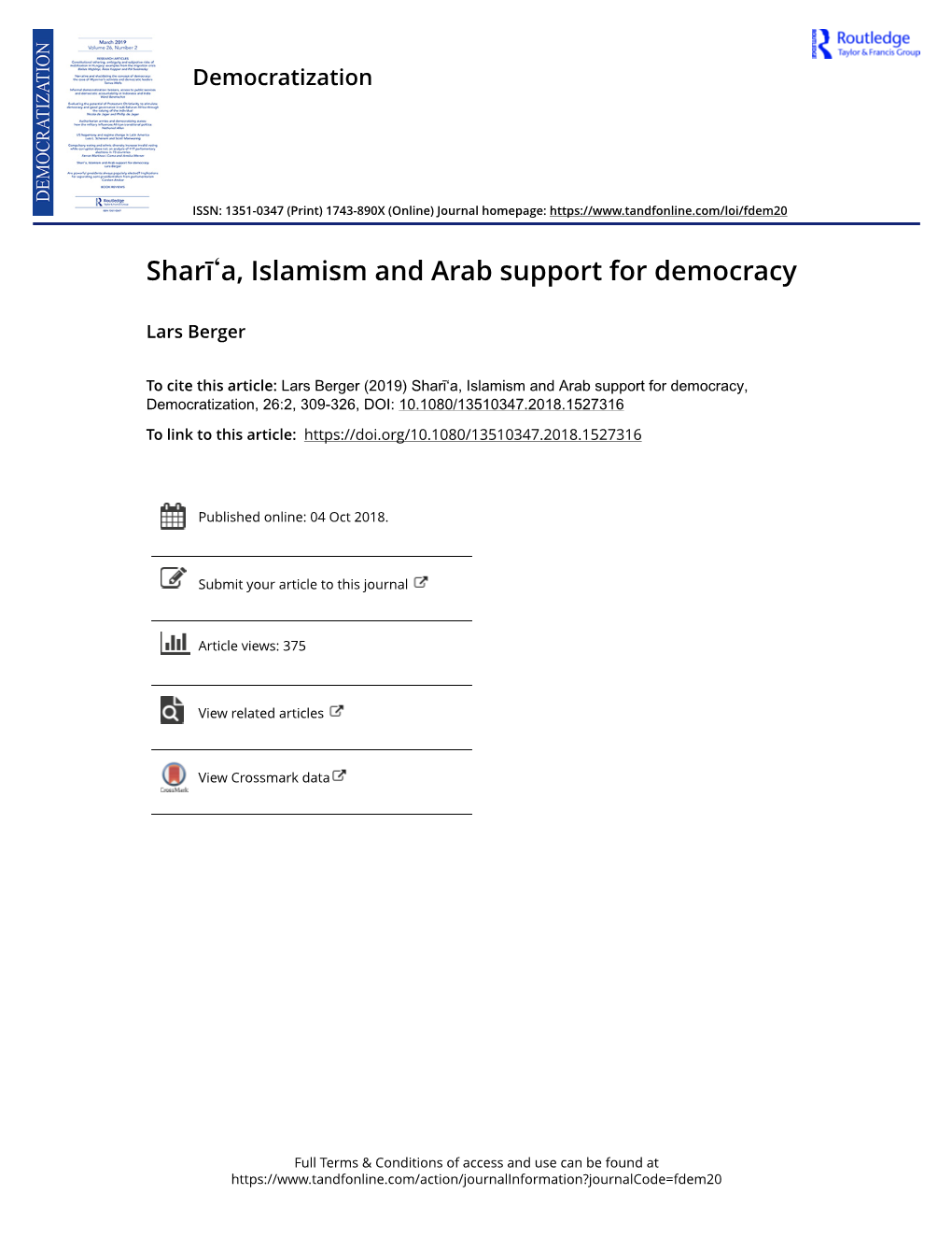 Sharīʻa, Islamism and Arab Support for Democracy