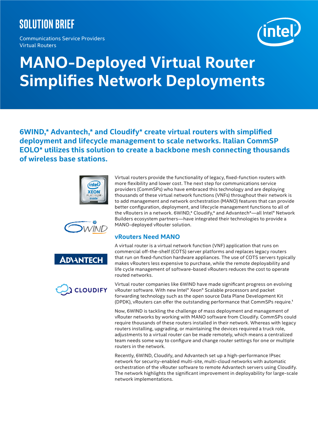 MANO-Deployed Virtual Router Simplifies Network Deployments