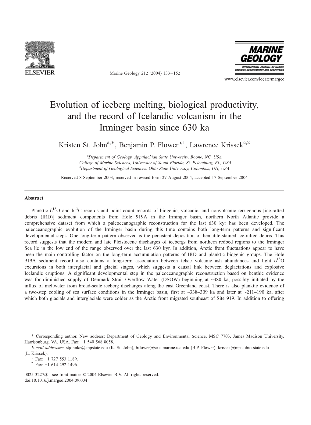 Evolution of Iceberg Melting, Biological Productivity, and the Record of Icelandic Volcanism in the Irminger Basin Since 630 Ka