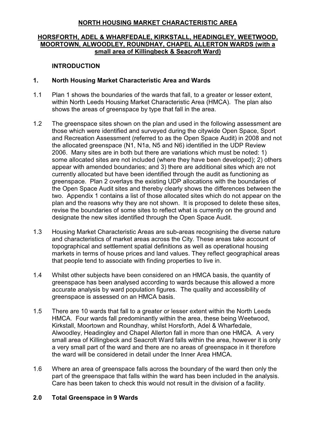 North Housing Market Characteristic Area