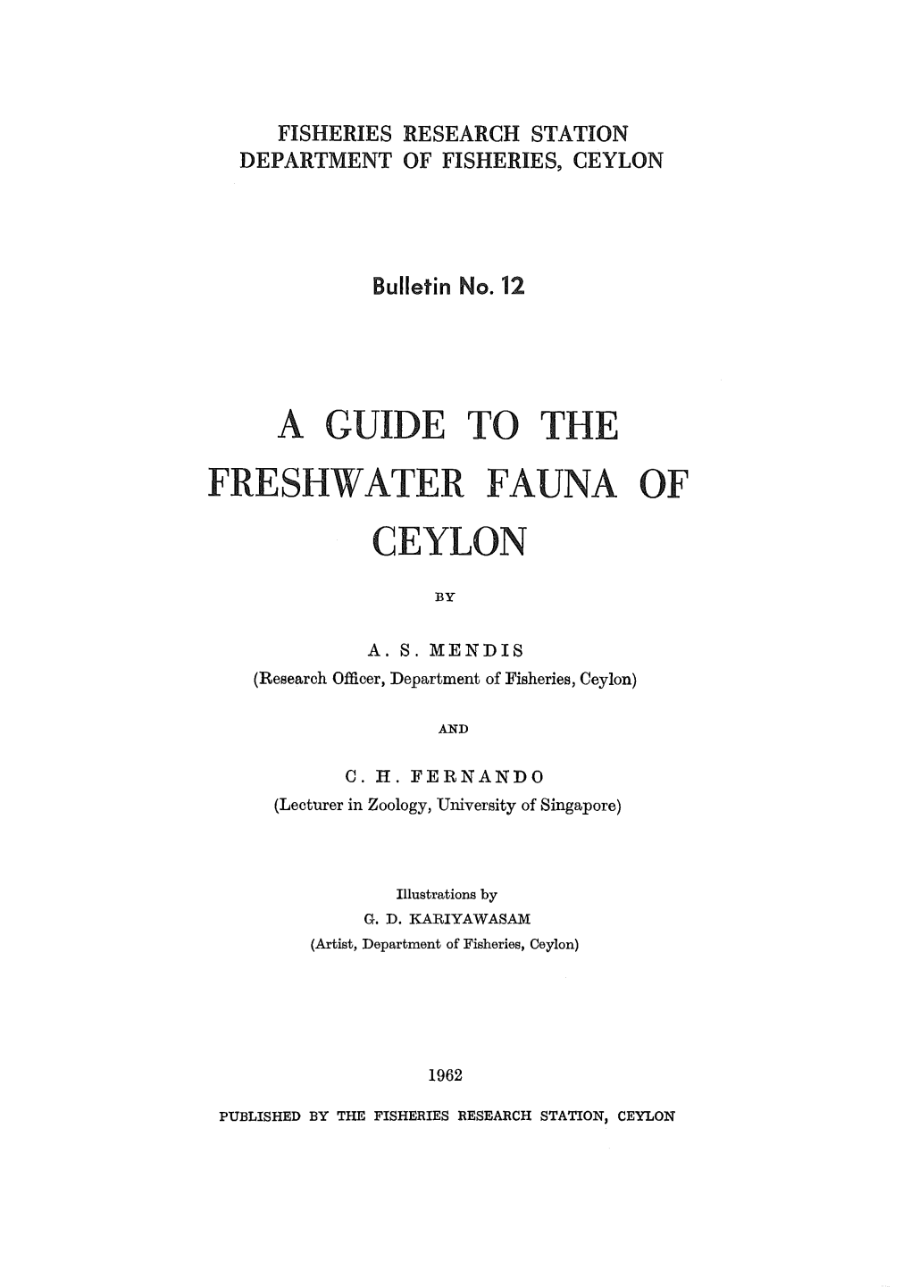 A Guide to the Freshwater Fauna of Ceylon