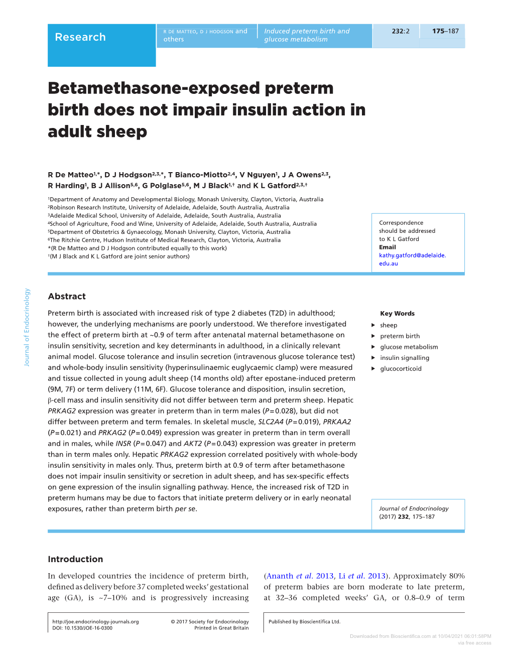 Betamethasone-Exposed Preterm Birth Does Not Impair Insulin Action in Adult Sheep