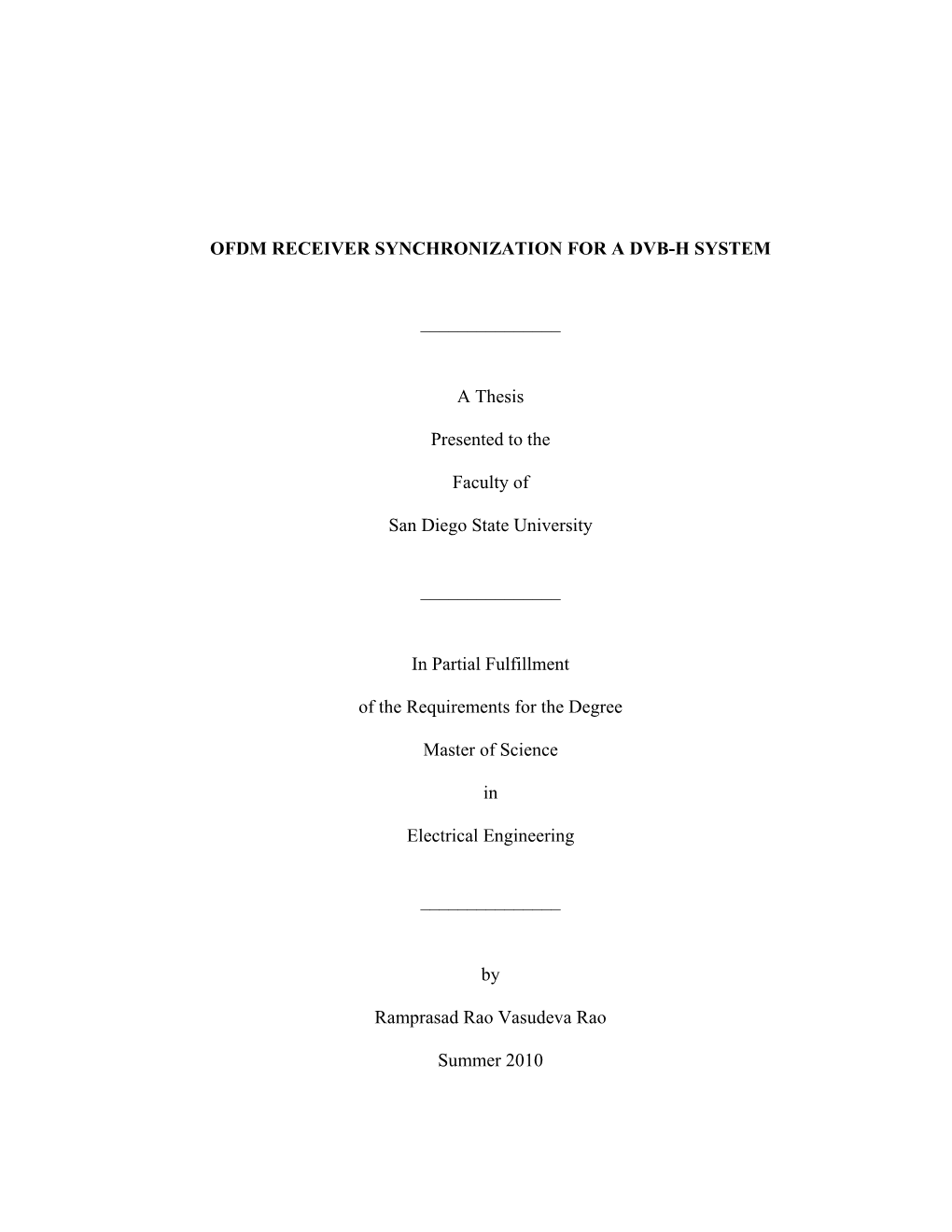 Ofdm Receiver Synchronization for a Dvb-H System