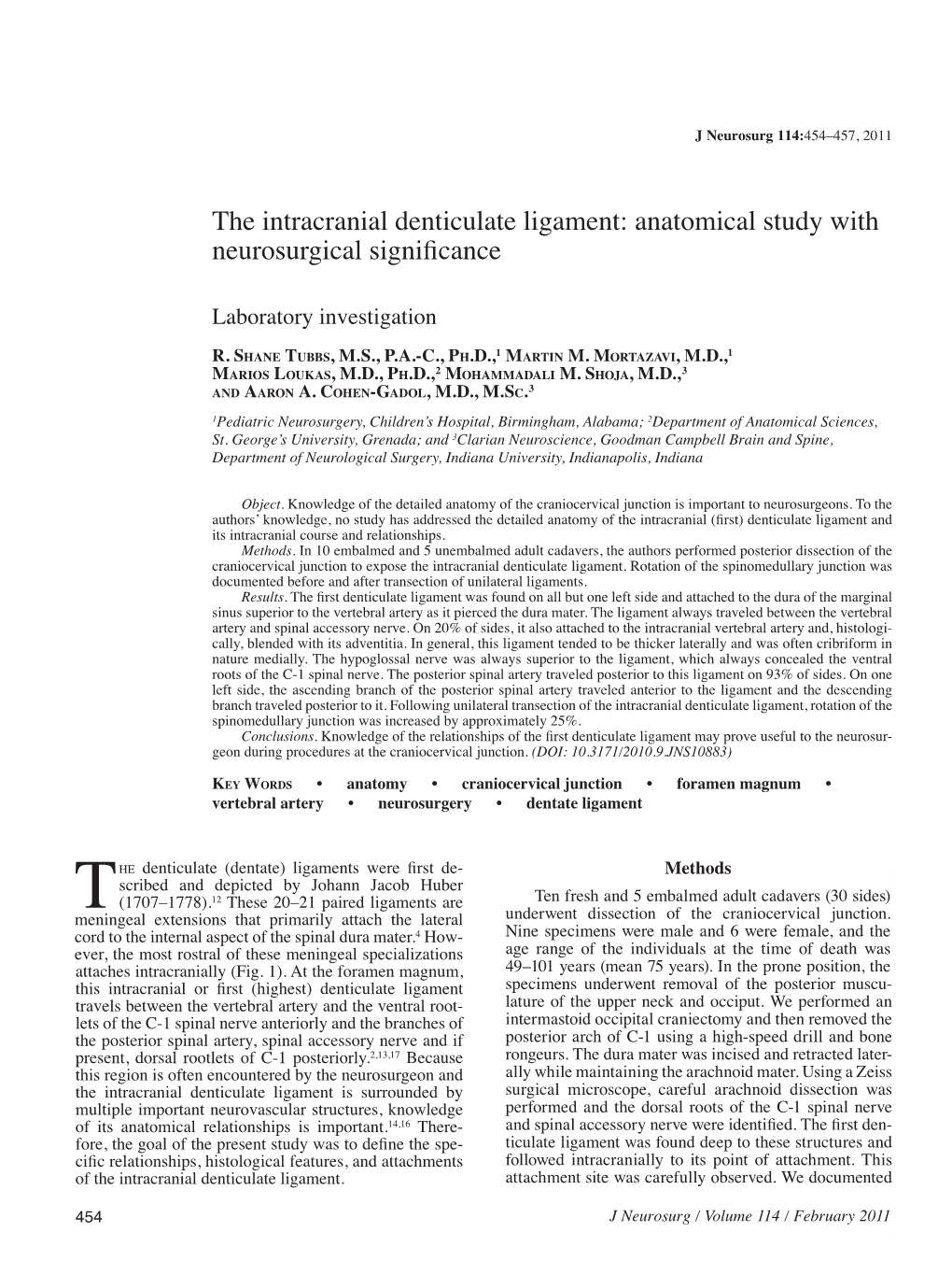 The Intracranial Denticulate Ligament: Anatomical Study with Neurosurgical Significance