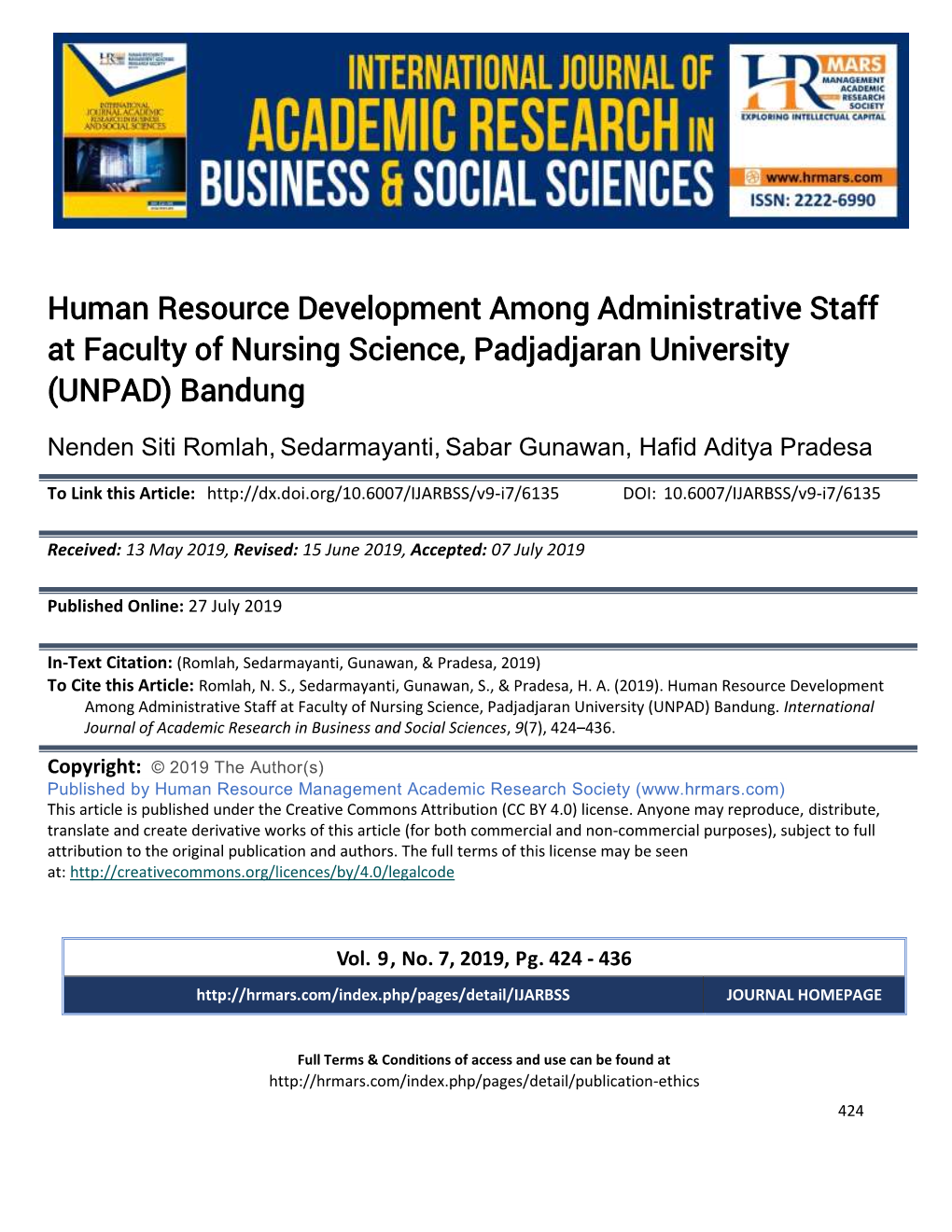 Human Resource Development Among Administrative Staff at Faculty of Nursing Science, Padjadjaran University (UNPAD) Bandung