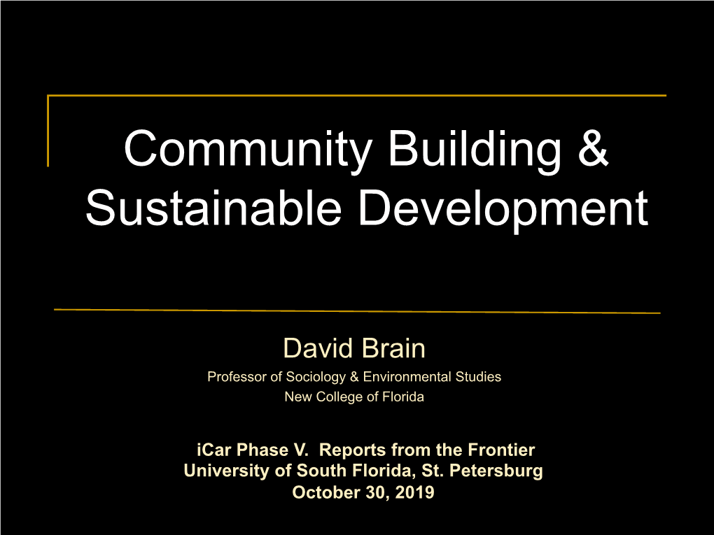 Community Building and Sustainable Development, David Brain