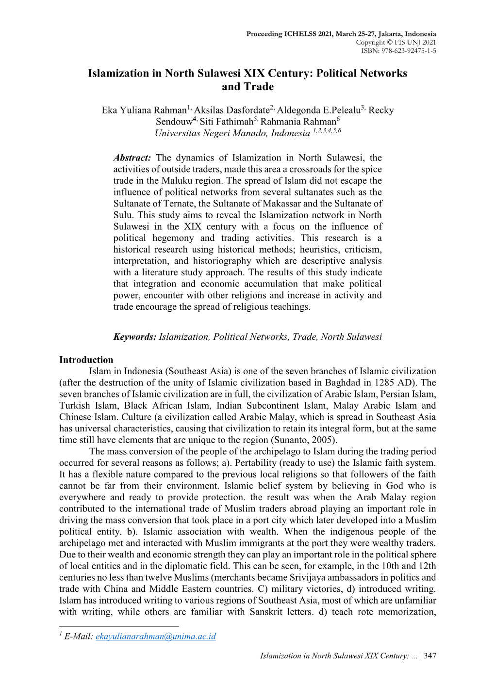 Islamization in North Sulawesi XIX Century: Political Networks and Trade