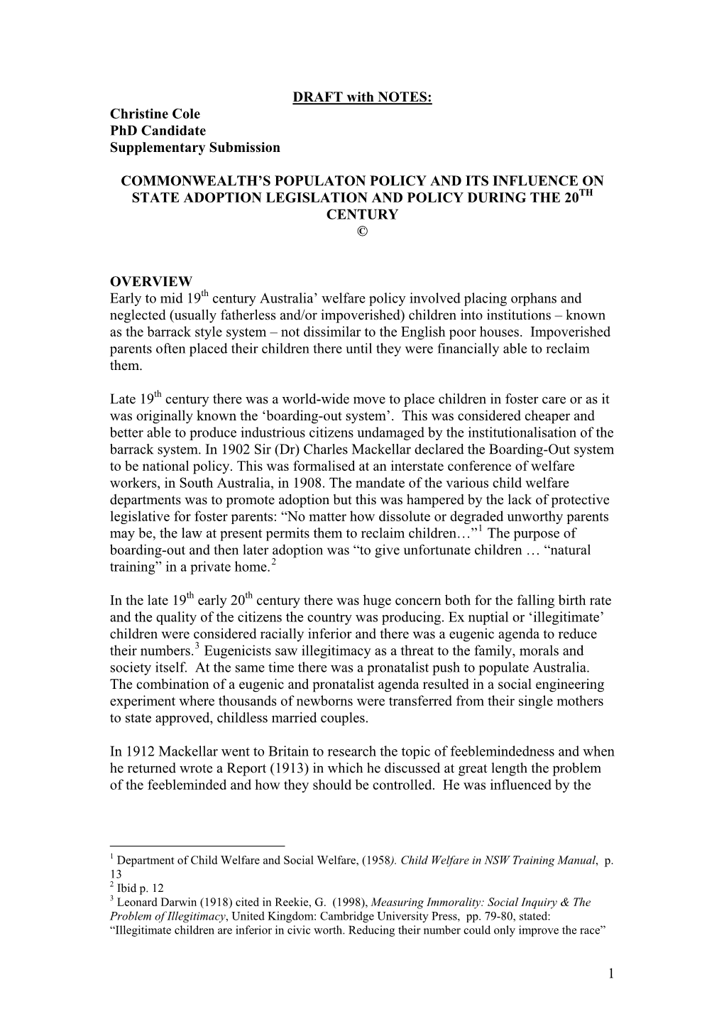 Key Points of the Commonwealth's Populaton Policy and Its Influence on State Adoption Legislation and Policy