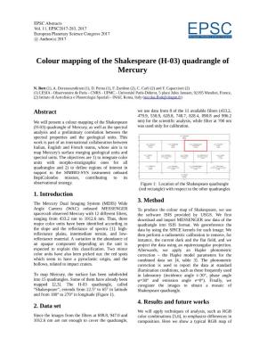 Colour Mapping of the Shakespeare (H-03) Quadrangle of Mercury