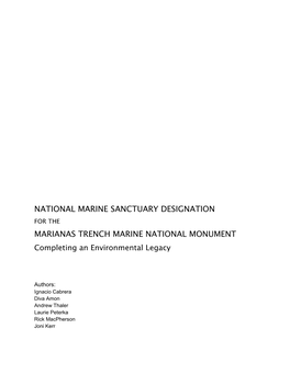 National Marine Sanctuary Designation Marianas Trench Marine National Monument