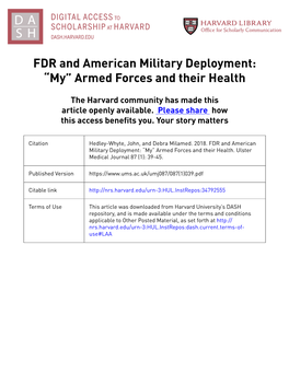 FDR and American Military Deployment: “My” Armed Forces and Their Health