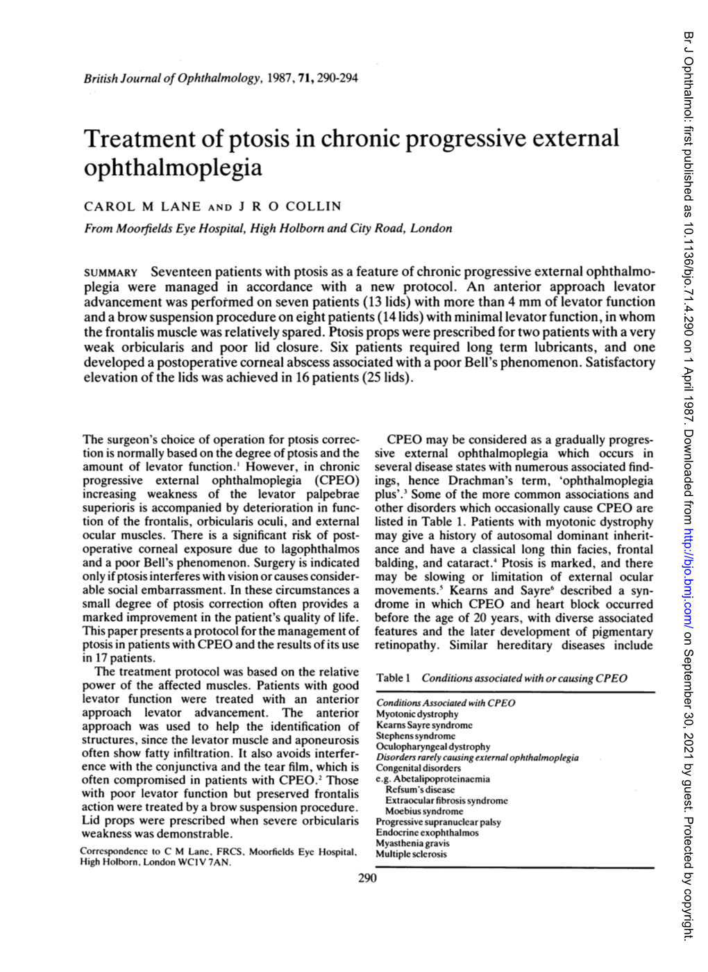 Treatment of Ptosis in Chronic Progressive External Ophthalmoplegia