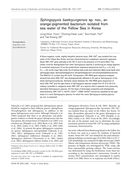 Sphingopyxis Baekryungensis Sp. Nov., an Orange-Pigmented Bacterium Isolated from Sea Water of the Yellow Sea in Korea