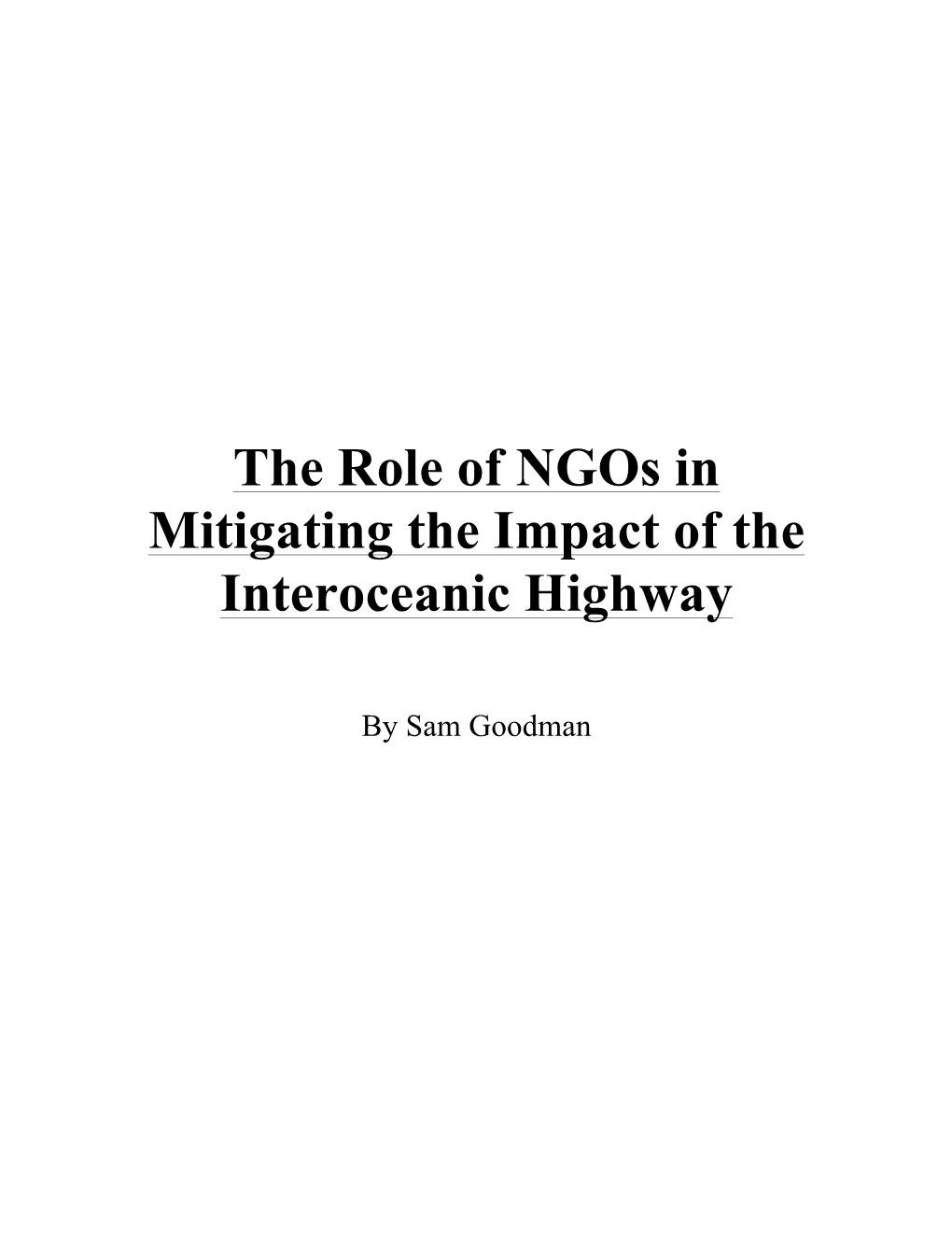 The Role of Ngos in Mitigating the Impact of the Interoceanic Highway
