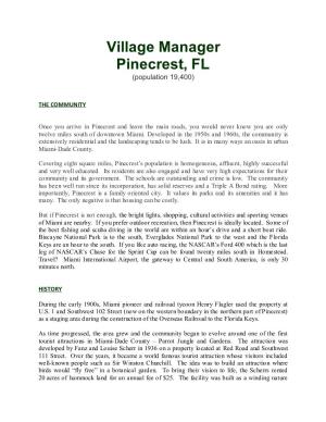 Village Manager Pinecrest, FL (Population 19,400)