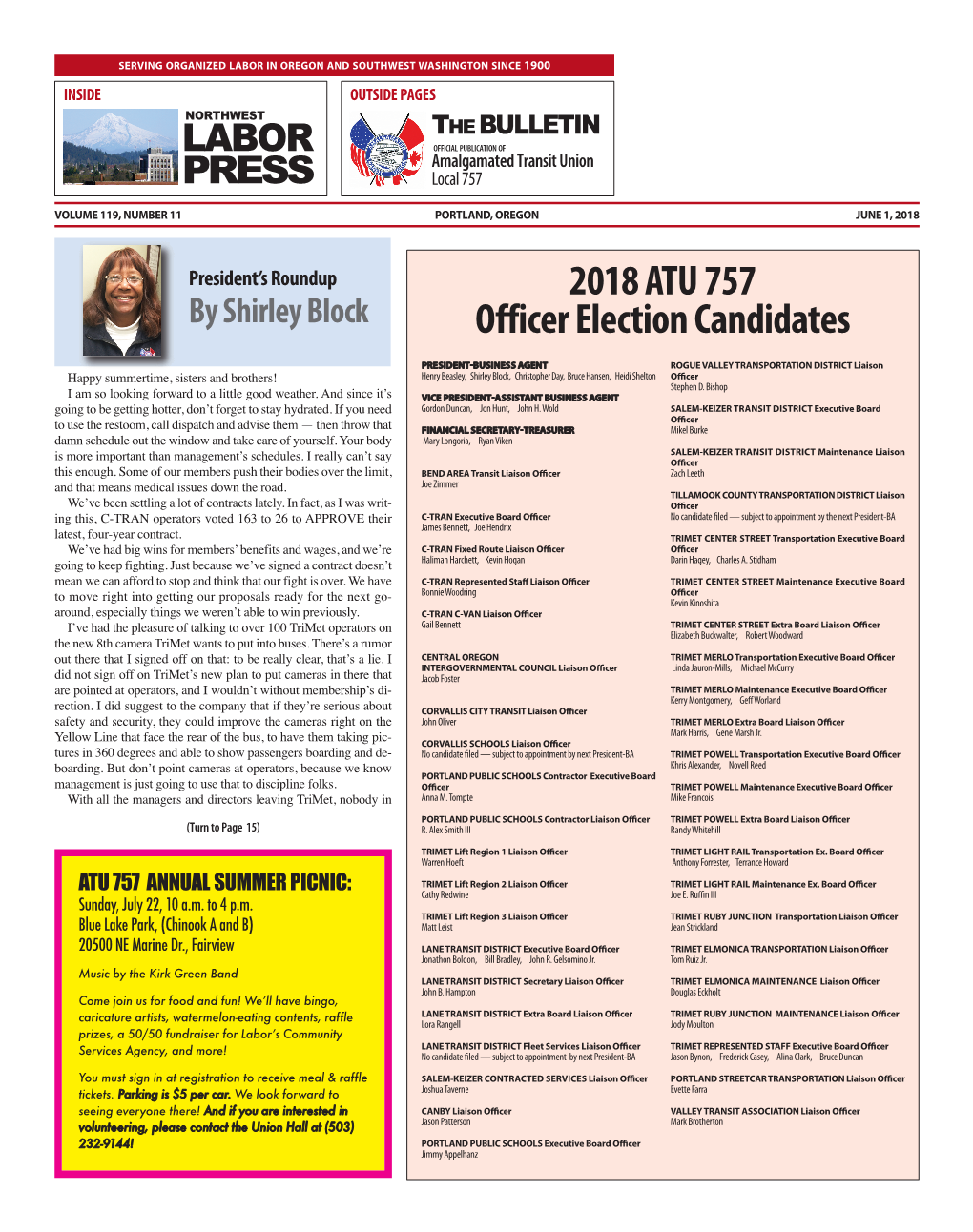 2018 ATU 757 Officer Election Candidates