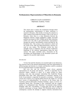 Parliamentary Representation of Minorities in Romania