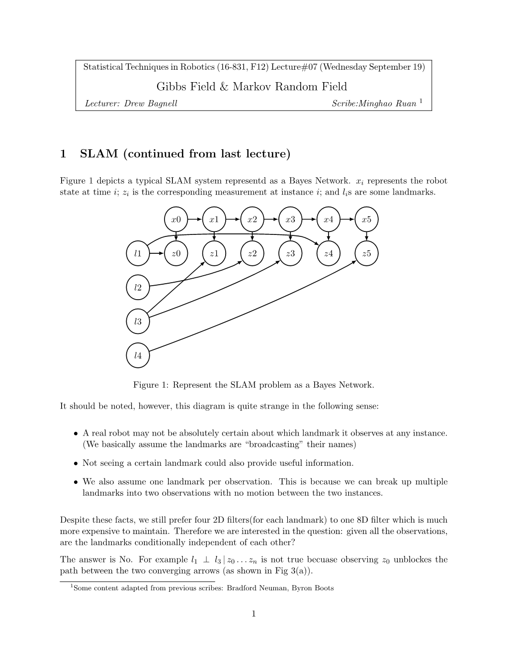 Gibbs Field & Markov Random Field 1 SLAM (Continued from Last Lecture)