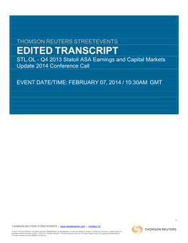 EDITED TRANSCRIPT STL.OL - Q4 2013 Statoil ASA Earnings and Capital Markets Update 2014 Conference Call