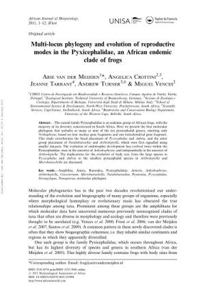 Multi-Locus Phylogeny and Evolution of Reproductive Modes in the Pyxicephalidae, an African Endemic Clade of Frogs