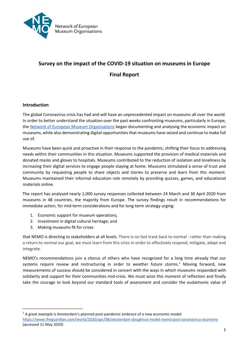 Survey on the Impact of the COVID-19 Situation on Museums in Europe Final Report