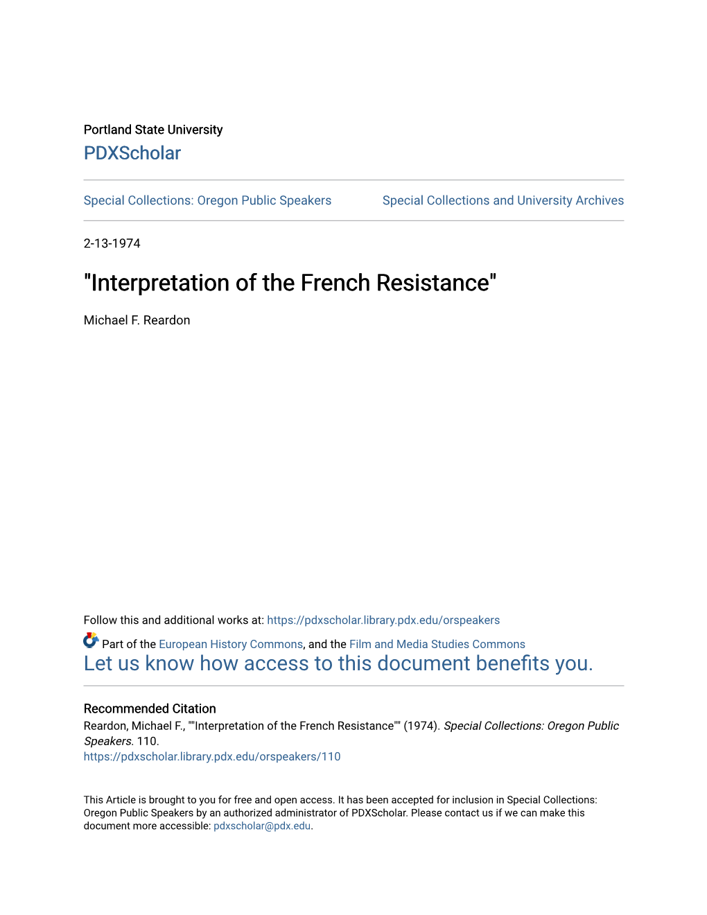 "Interpretation of the French Resistance"