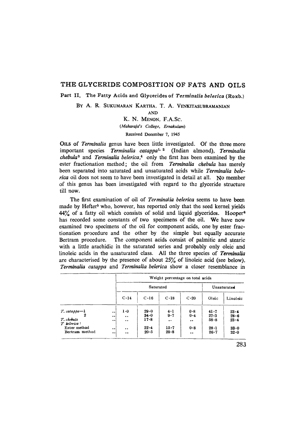 THE GLYCERIDE COMPOSITION of FATS and OILS Part II