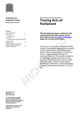 Tracing Acts of Parliament House of Commons Information Office Factsheet L12