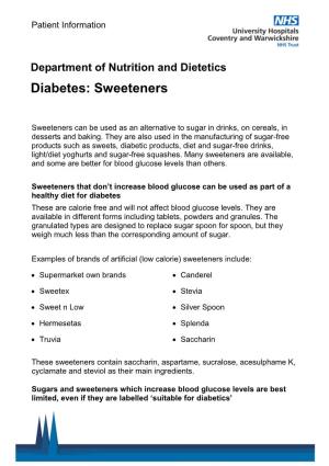Department of Nutrition and Dietetics Diabetes: Sweeteners