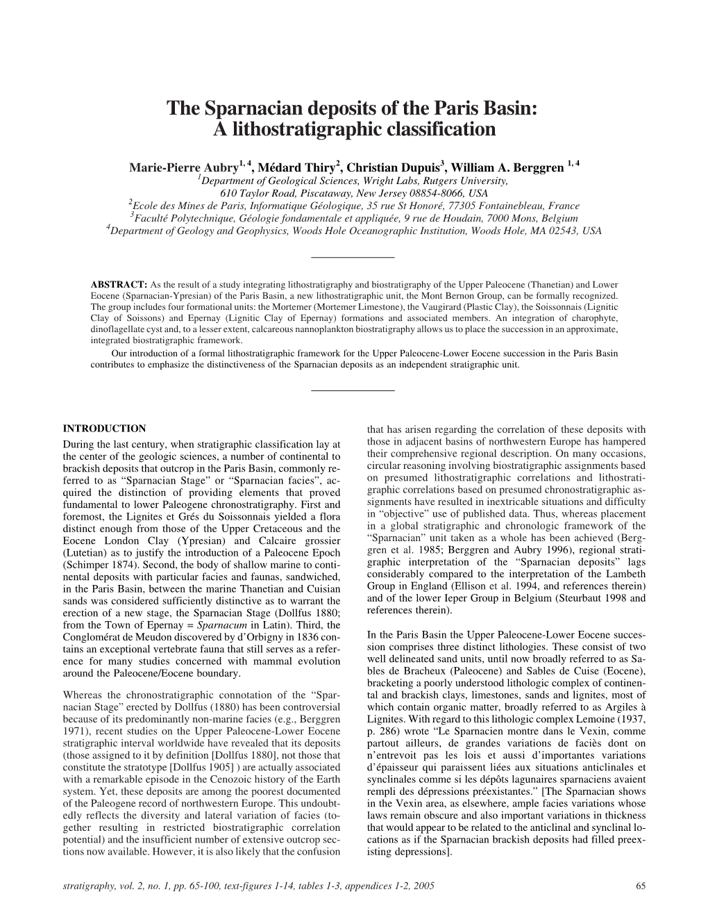 The Sparnacian Deposits of the Paris Basin: a Lithostratigraphic Classification