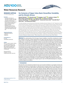 Six Centuries of Upper Indus Basin Streamflow Variability and Its