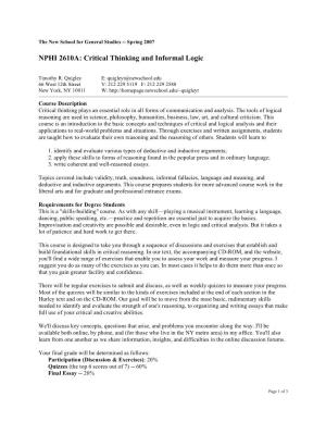 Critical Thinking and Informal Logic
