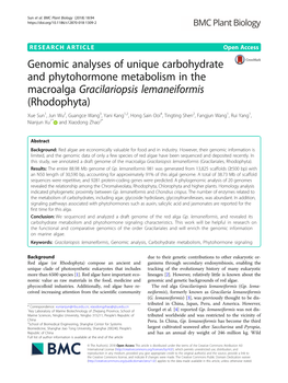 Genomic Analyses of Unique Carbohydrate and Phytohormone Metabolism in the Macroalga Gracilariopsis Lemaneiformis (Rhodophyta)