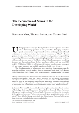 The Economics of Slums in the Developing World†