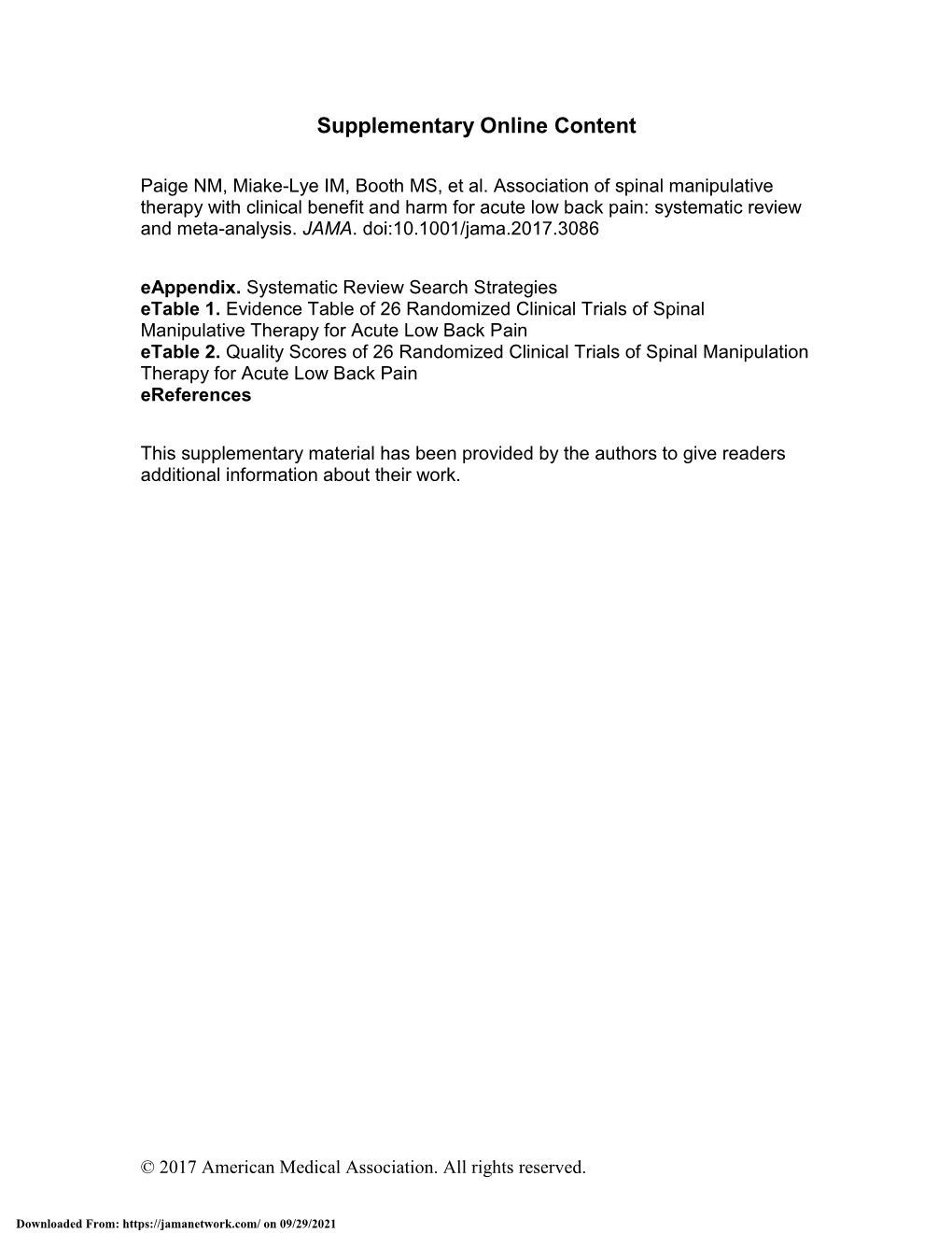 Association of Spinal Manipulative Therapy with Clinical Benefit and Harm for Acute Low Back Pain: Systematic Review and Meta-Analysis