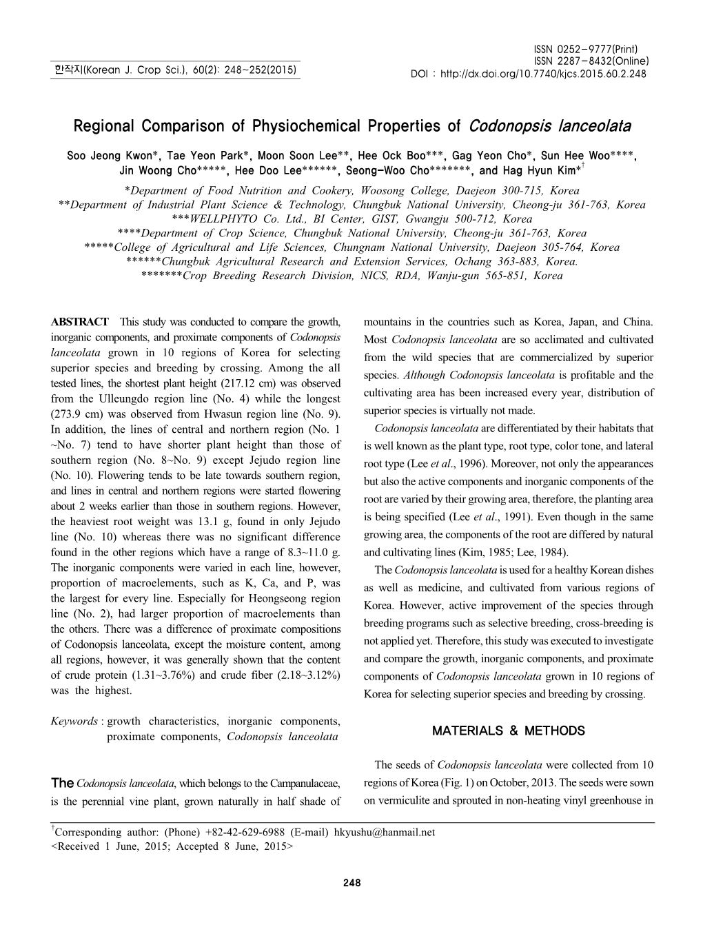 Regional Comparison of Physiochemical Properties of Codonopsis Lanceolata