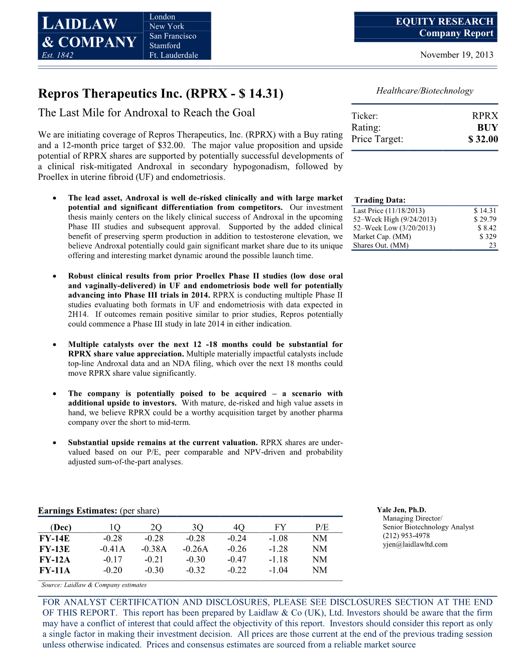 Repros Therapeutics Inc